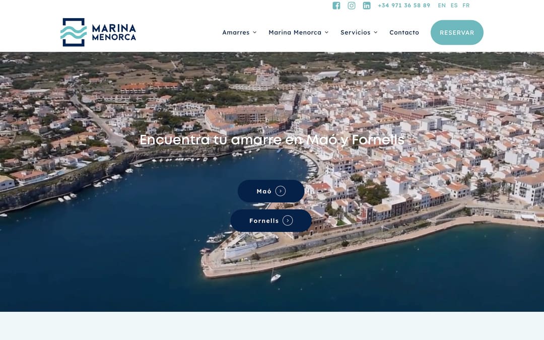 Página de inicio de la web de Marina Menorca.