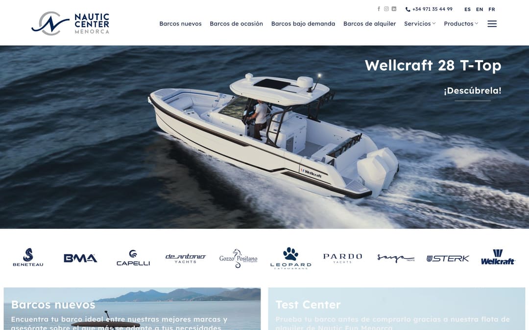 Página de inicio de la web de Nautic Center Menorca.
