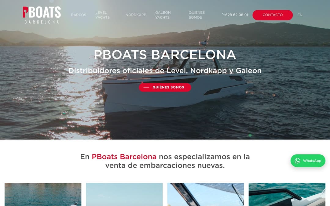 Página de inicio de la web de PBoats Barcelona.