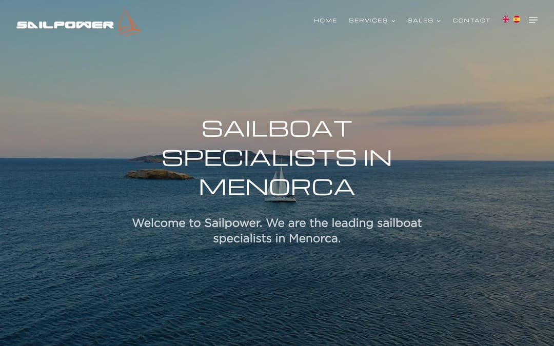 Página de inicio de la web de Sailpower Menorca.